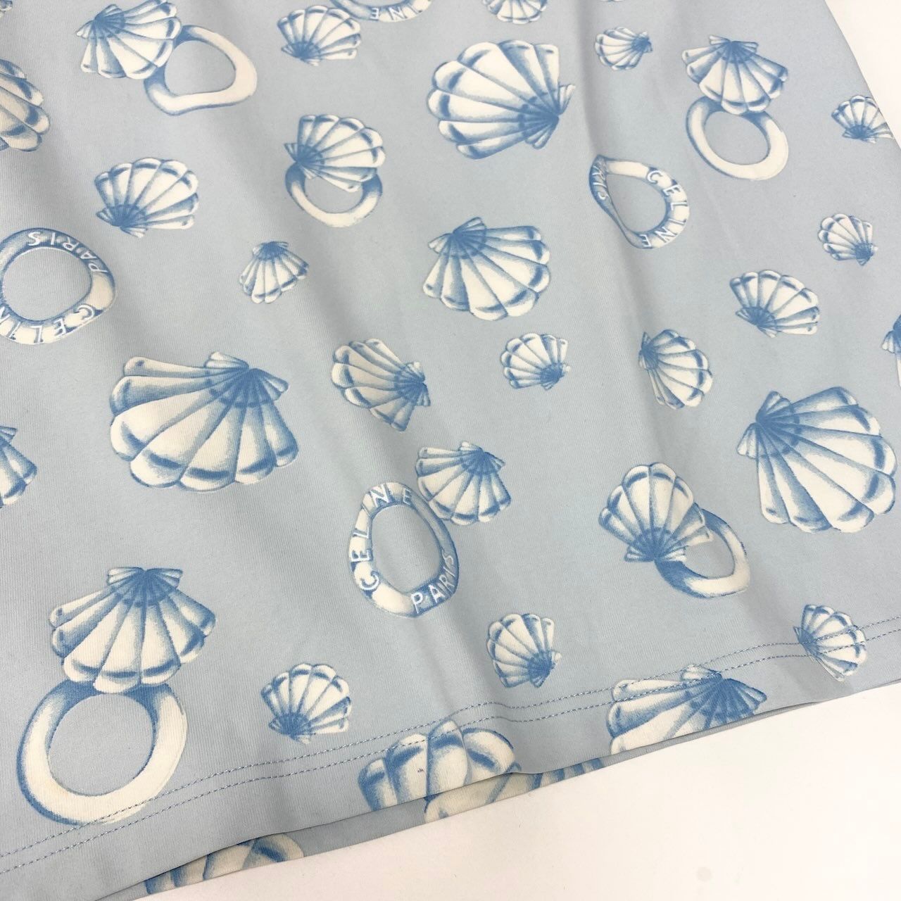 Celine Marine Pattern Crew Neck Top All Over Elastic Stretch Blue Short Sleeve — view 5