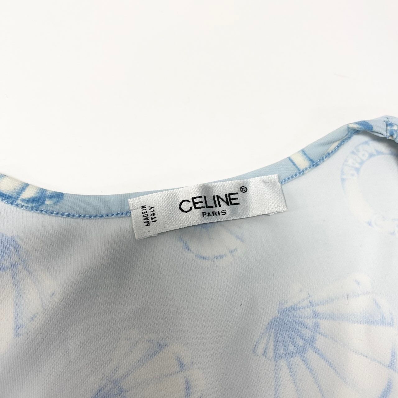 Celine Marine Pattern Crew Neck Top All Over Elastic Stretch Blue Short Sleeve — view 7