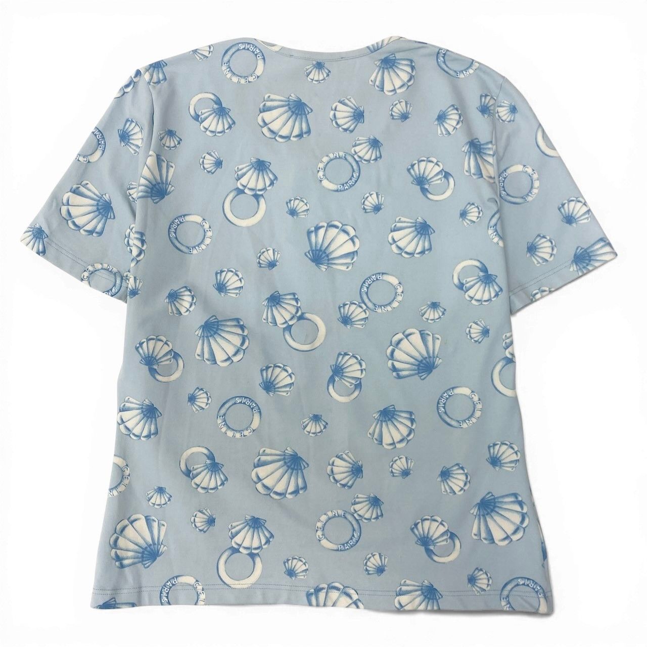 Celine Marine Pattern Crew Neck Top All Over Elastic Stretch Blue Short Sleeve — view 3