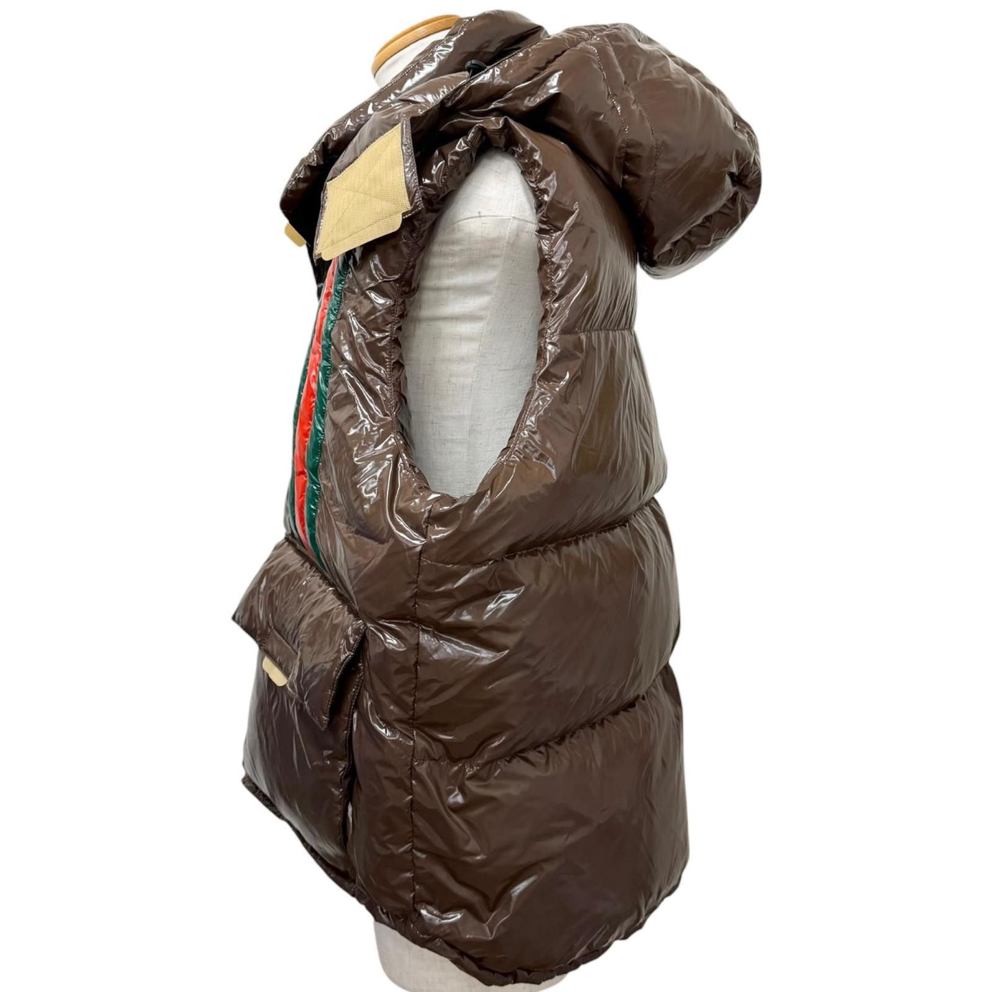 Gucci Adidas Web Line Three Stripes Hooded Down Vest Brown 54 — view 3