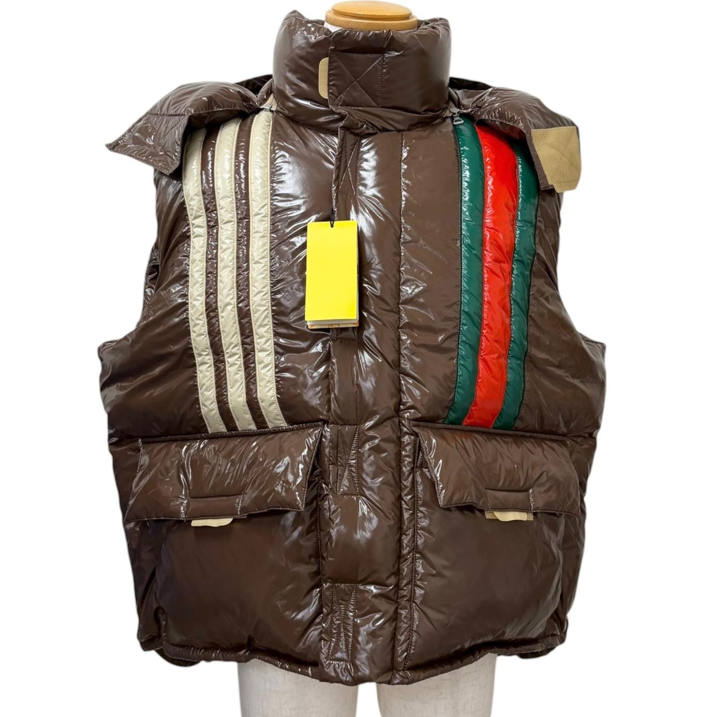 Gucci Adidas Web Line Three Stripes Hooded Down Vest Brown 54