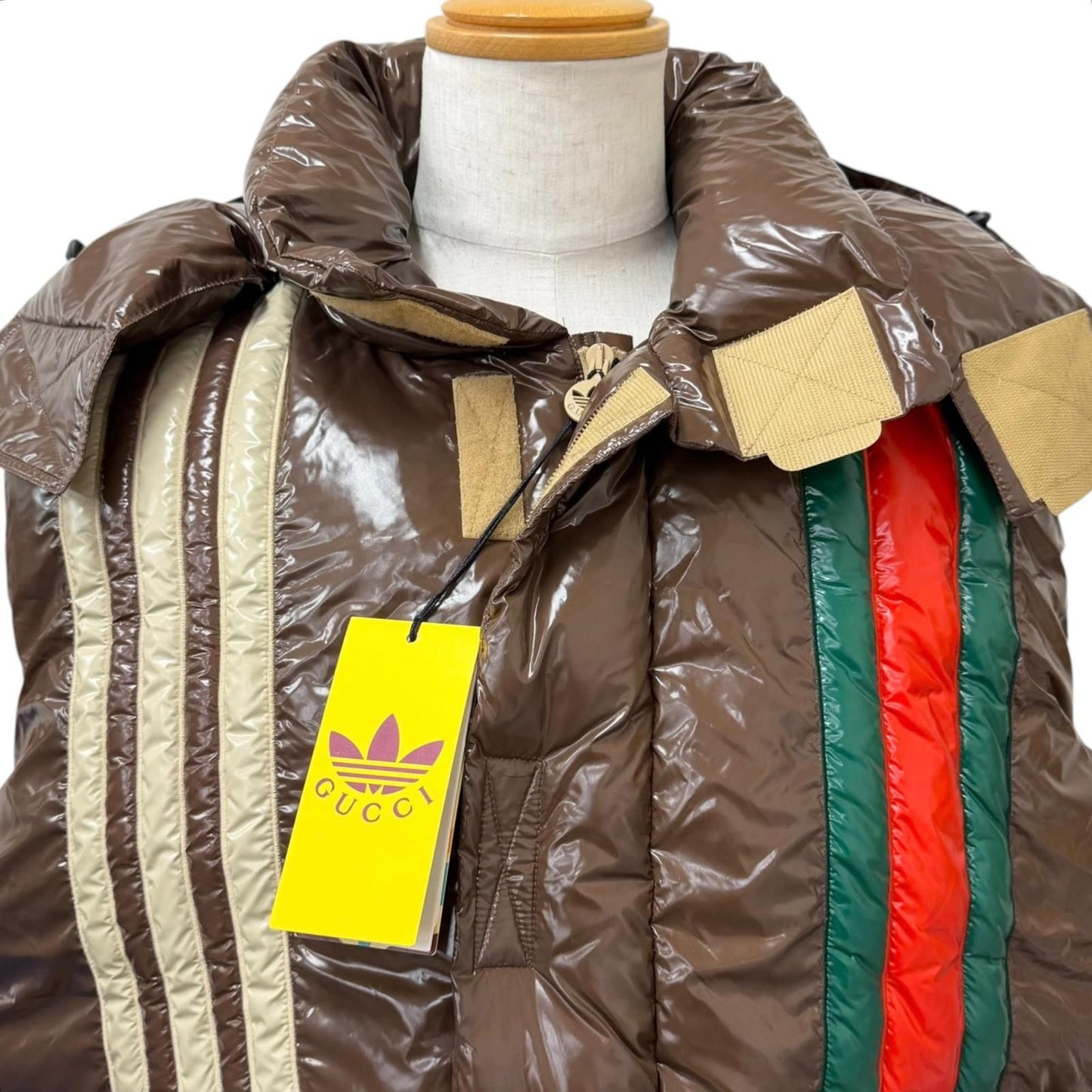 Gucci Adidas Web Line Three Stripes Hooded Down Vest Brown 54 — view 2