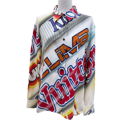Louis Vuitton Silk Blend Logo Graphic Shirt Long Sleeve Multi 38