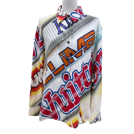 Louis Vuitton Silk Blend Logo Graphic Shirt Long Sleeve Multi 38
