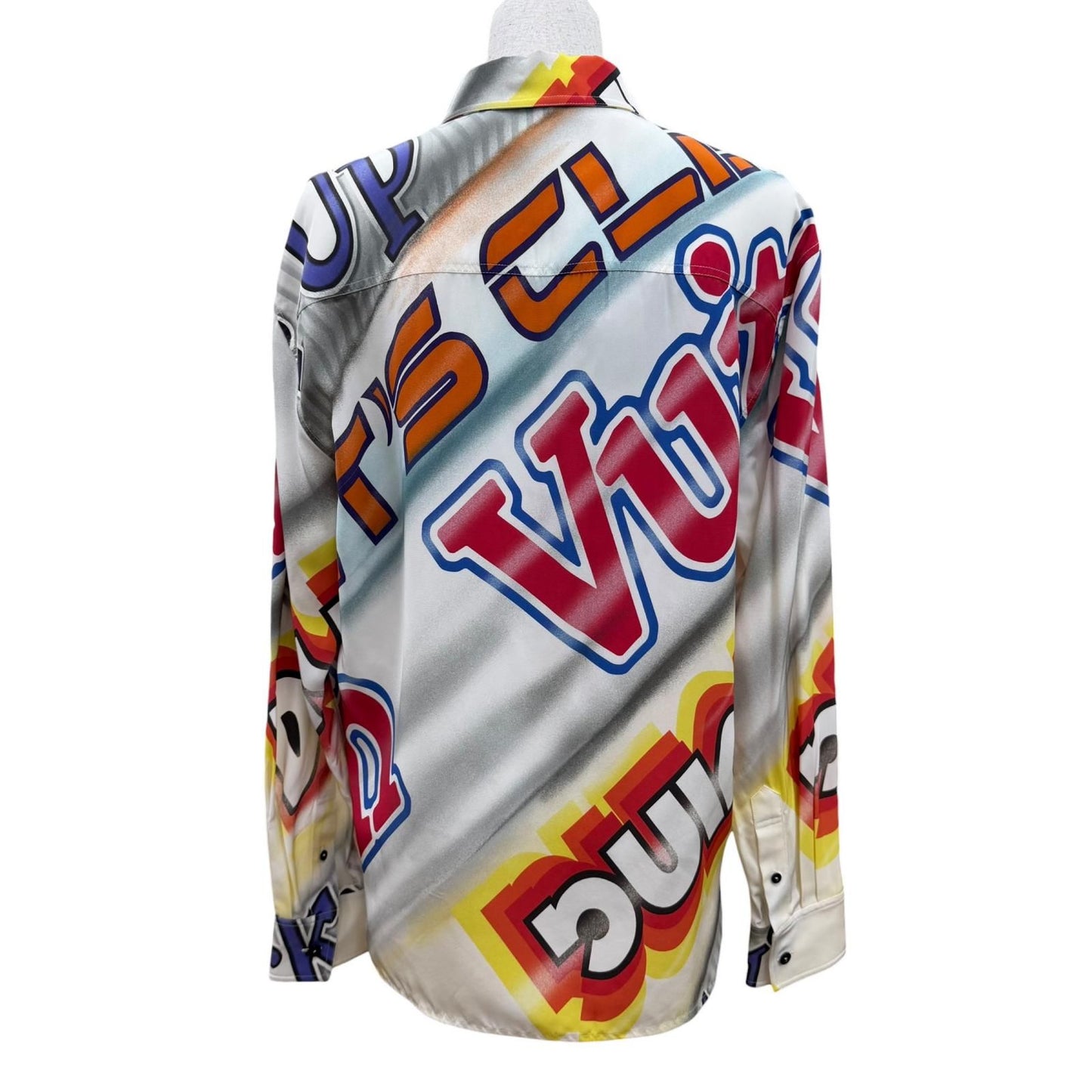 Louis Vuitton Silk Blend Logo Graphic Shirt Long Sleeve Multi 38 — view 4