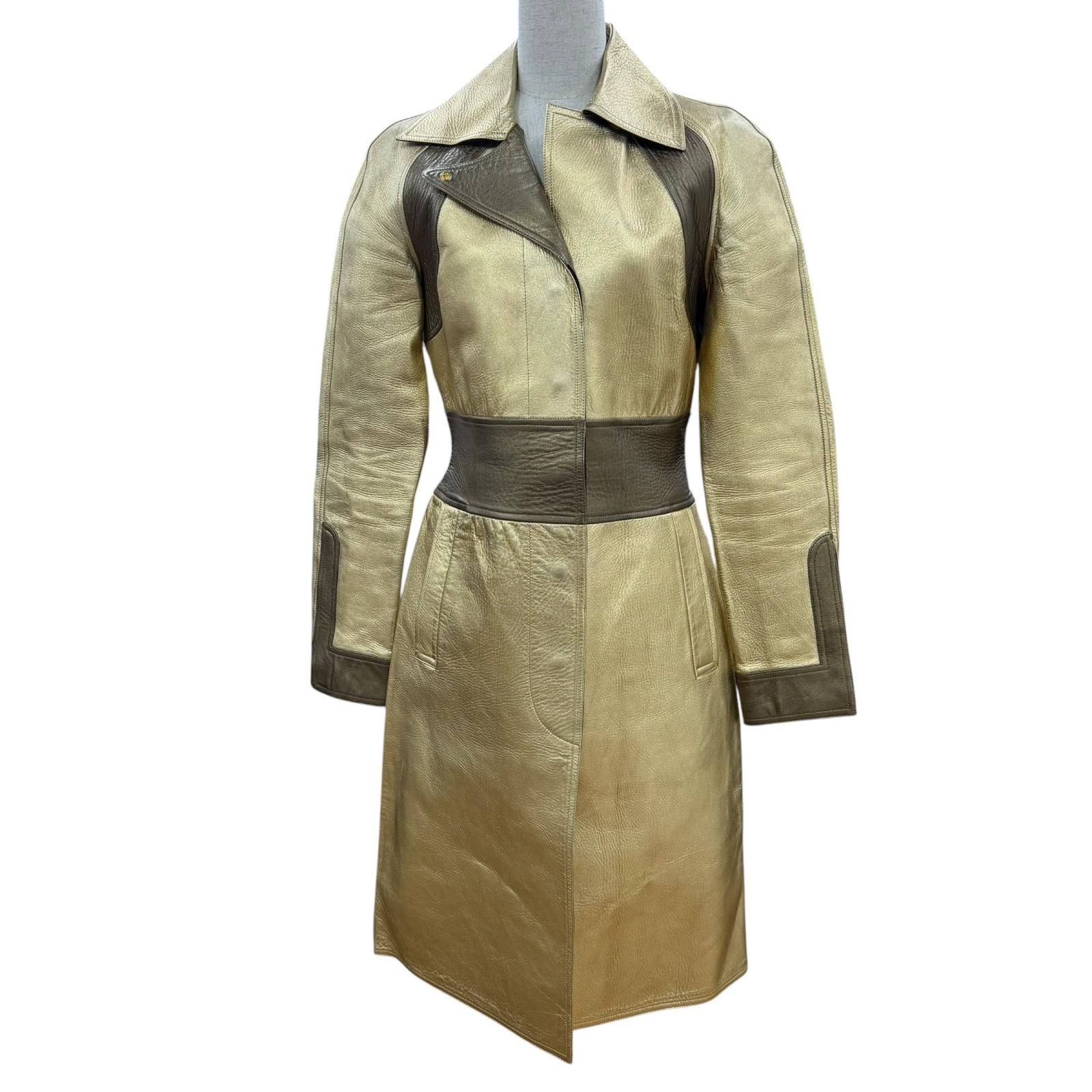 Gucci Vintage Sheepskin Era Lambskin Coat Gold 42