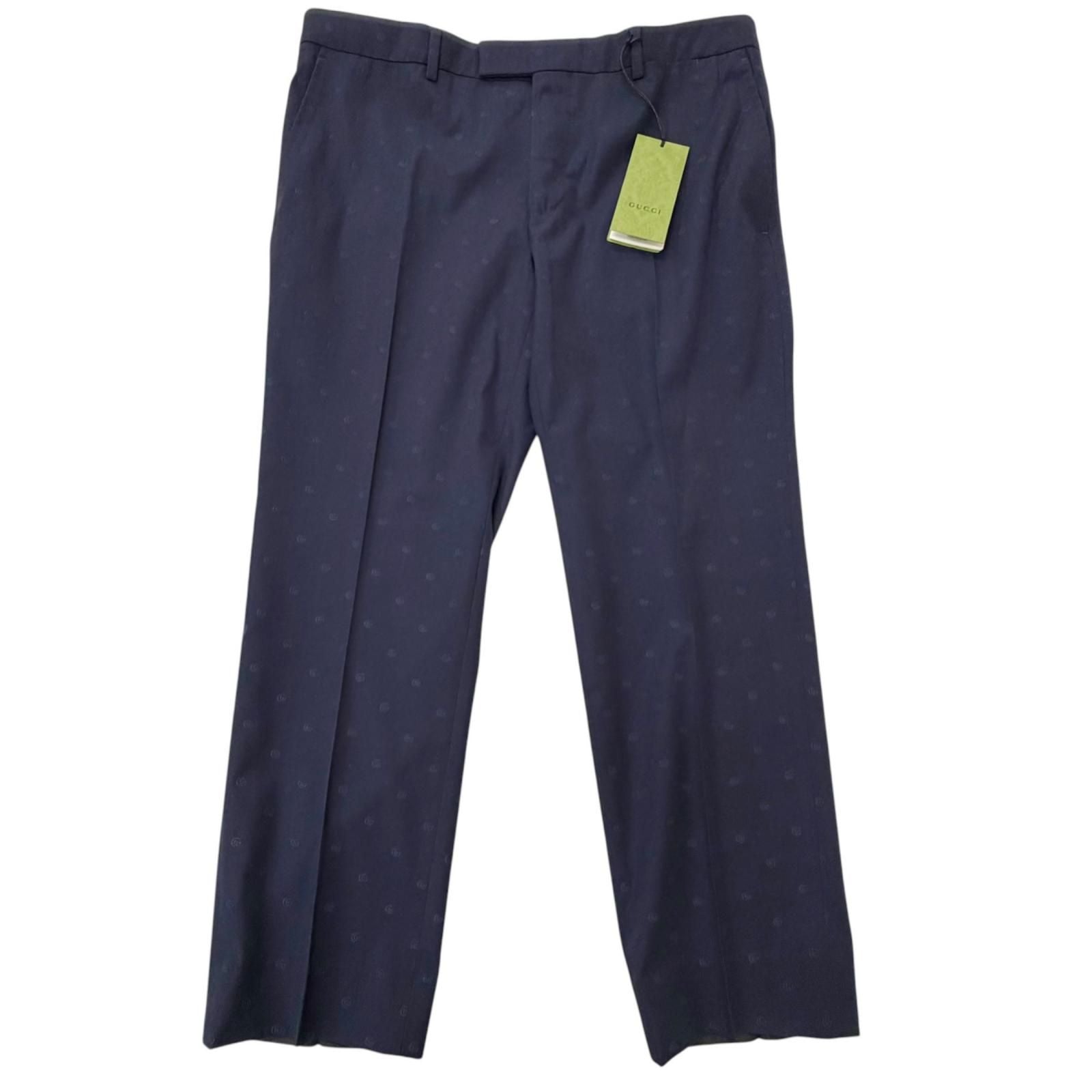 Gucci Wool GG Logo Allover Pattern Single Trousers Pants Navy 52 Swiss