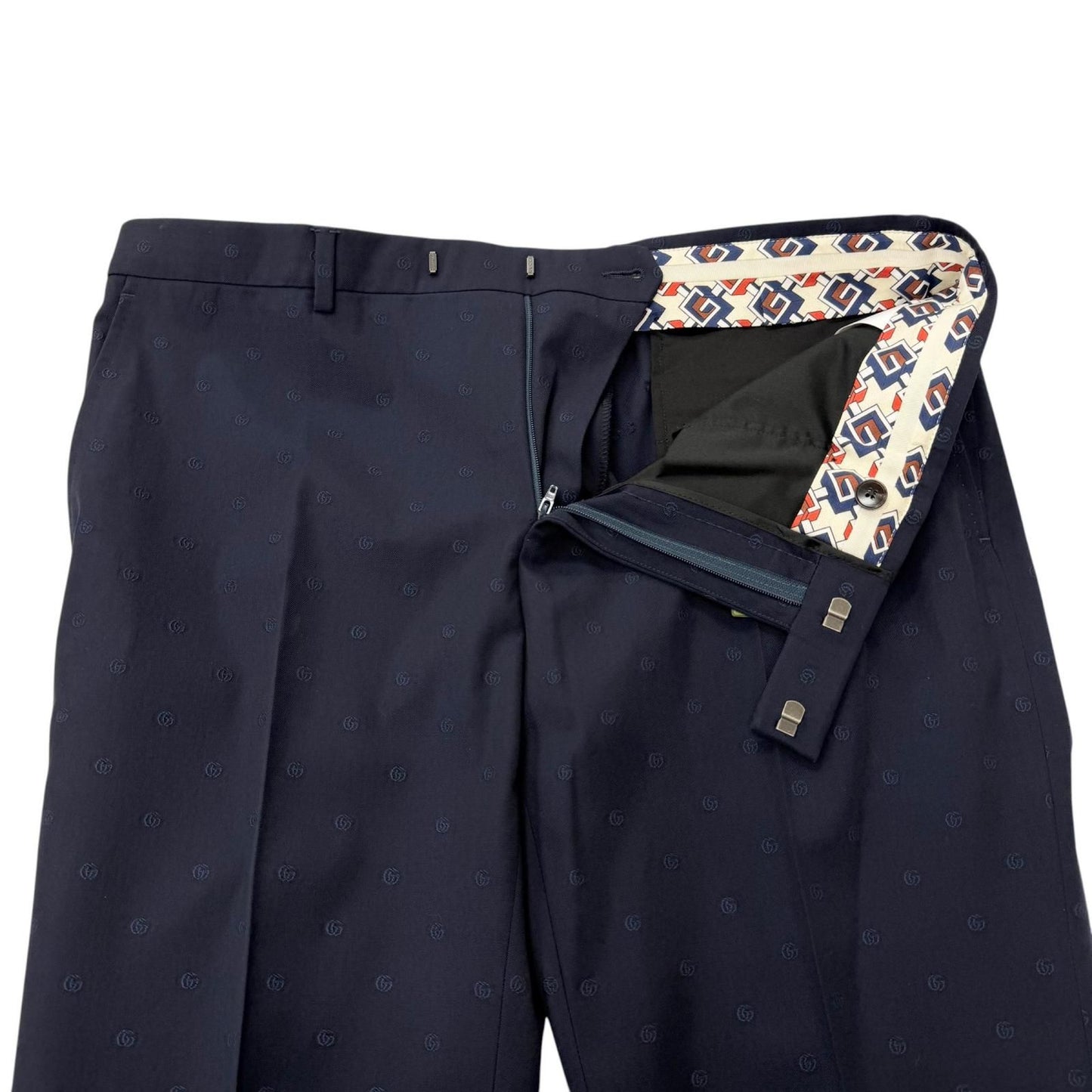 Gucci Wool GG Logo Allover Pattern Single Trousers Pants Navy 52 Swiss — view 3