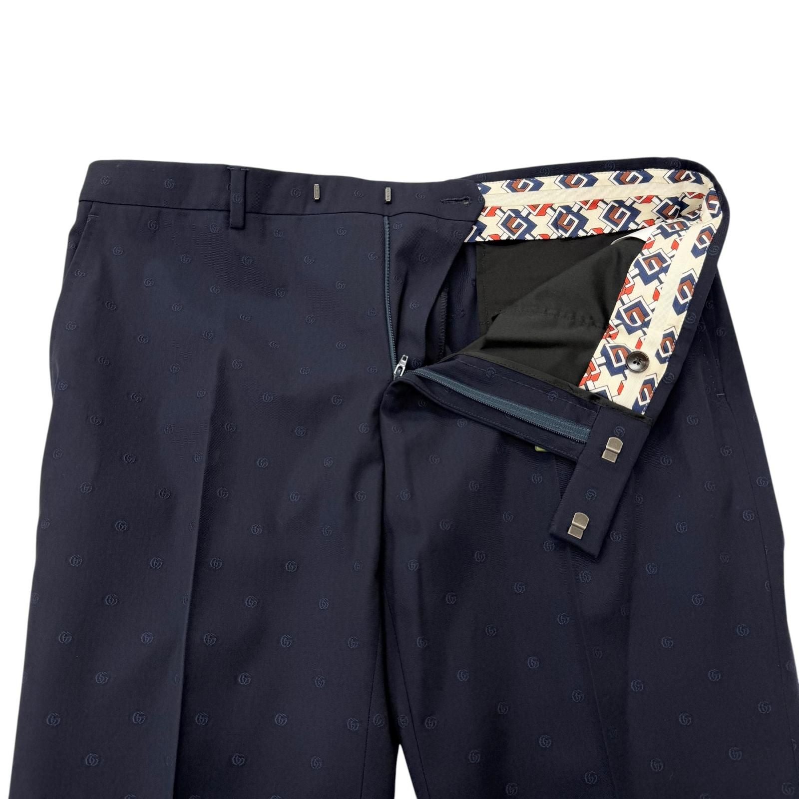 Gucci Wool GG Logo Allover Pattern Single Trousers Pants Navy 52 Swiss — view 3