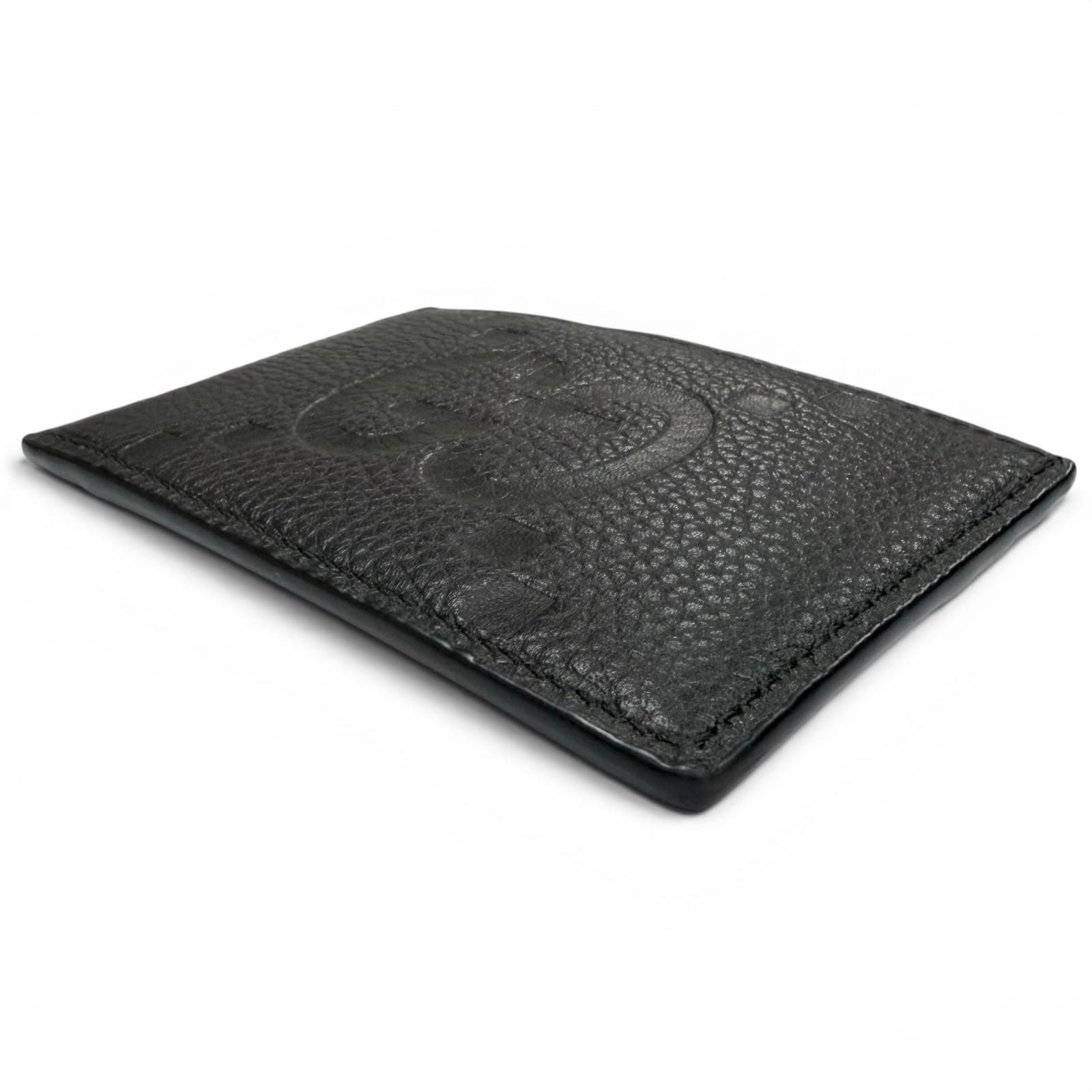 Gucci Gray Leather Maxi GG Business Card Holder Case Black — view 4