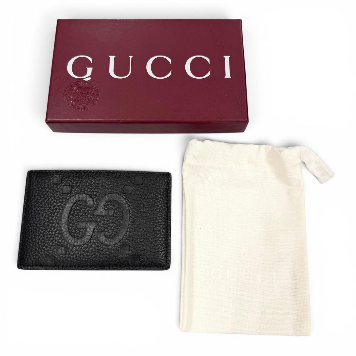 Gucci Gray Leather Maxi GG Business Card Holder Case Black — view 2