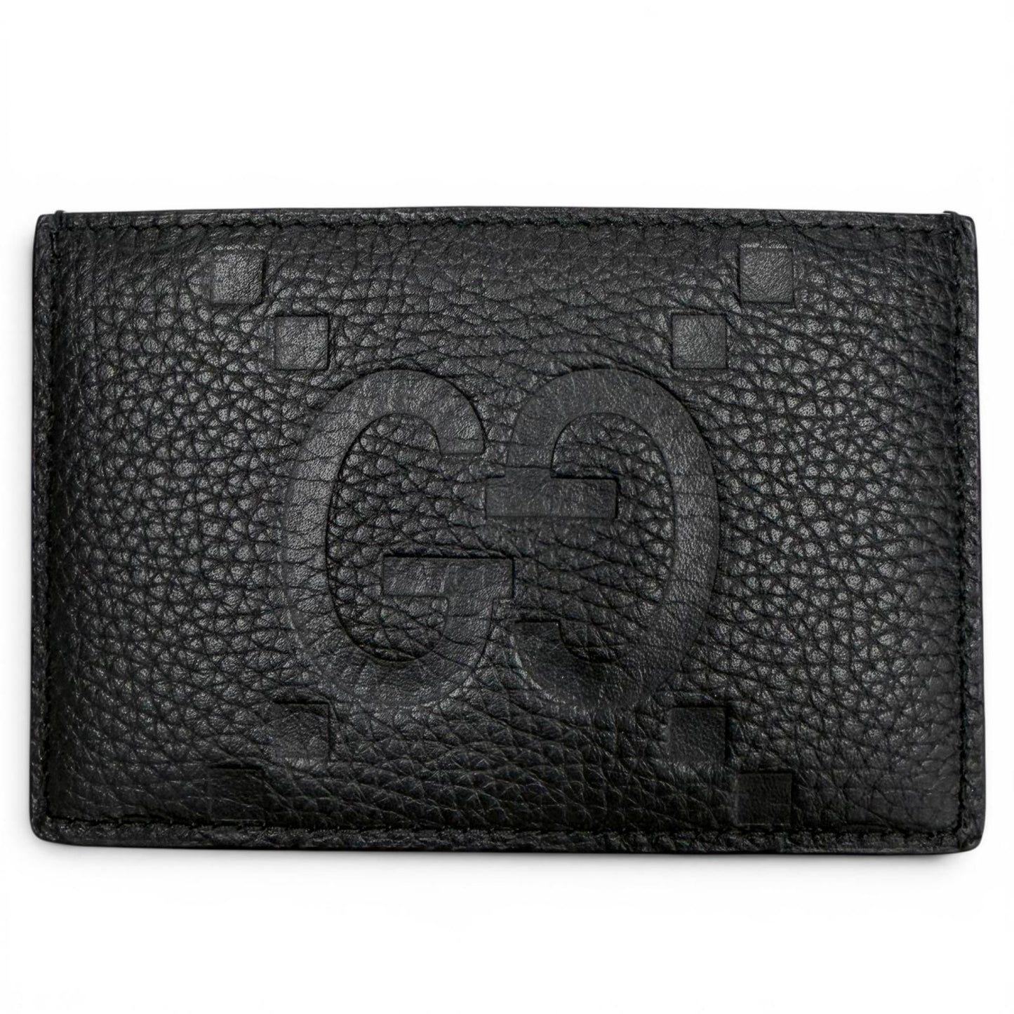 Gucci Gray Leather Maxi GG Business Card Holder Case Black