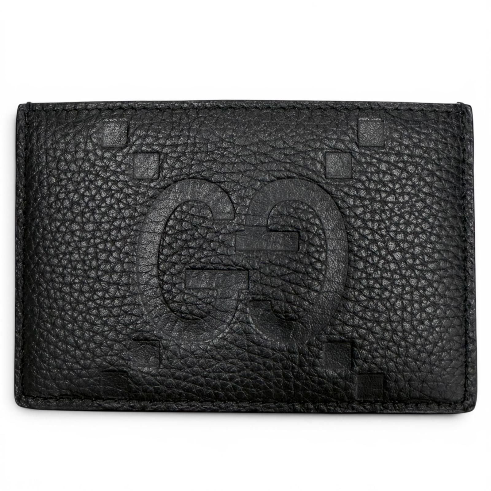 Gucci Gray Leather Maxi GG Business Card Holder Case Black