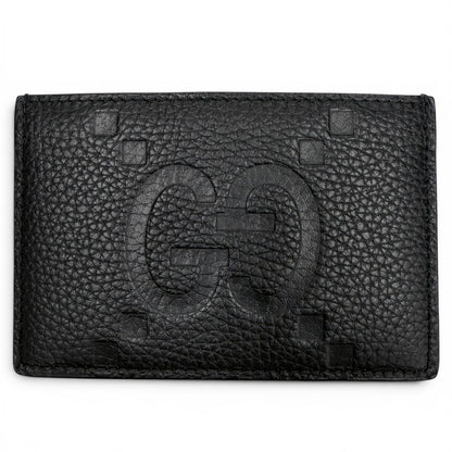 Gucci Gray Leather Maxi GG Business Card Holder Case Black