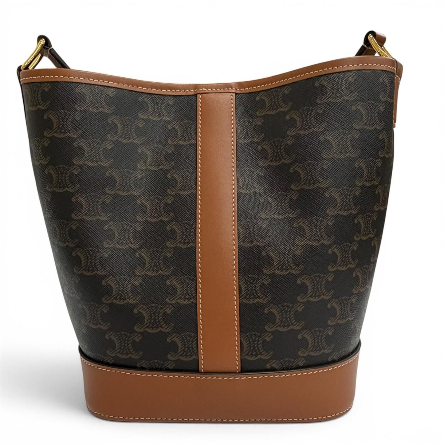 Celine Small Bucket Triomphe Canvas Calfskin Tan Shoulder Bag Brown — view 4