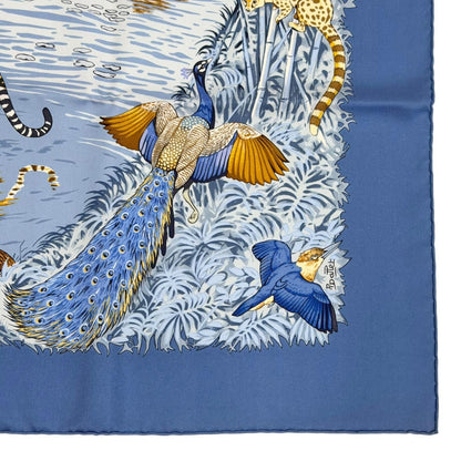 Hermes la Treve de L Eau Water Truce Carre 90 Silk 100% Super Rare Scarf Blue — view 6