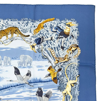 Hermes la Treve de L Eau Water Truce Carre 90 Silk 100% Super Rare Scarf Blue — view 4