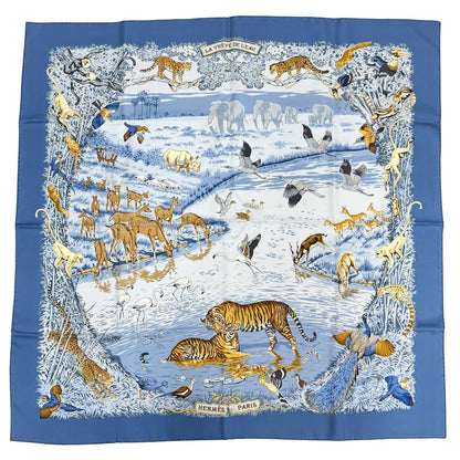 Hermes la Treve de L Eau Water Truce Carre 90 Silk 100% Super Rare Scarf Blue