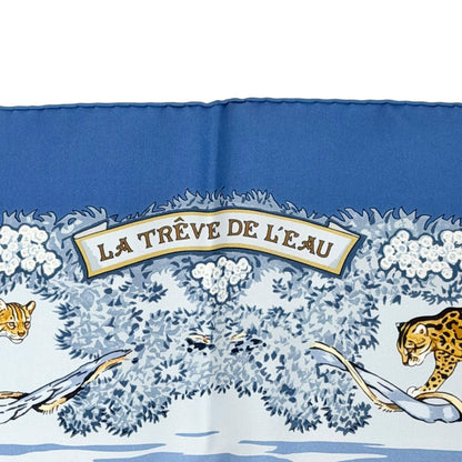 Hermes la Treve de L Eau Water Truce Carre 90 Silk 100% Super Rare Scarf Blue — view 7