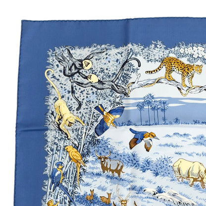 Hermes la Treve de L Eau Water Truce Carre 90 Silk 100% Super Rare Scarf Blue — view 3