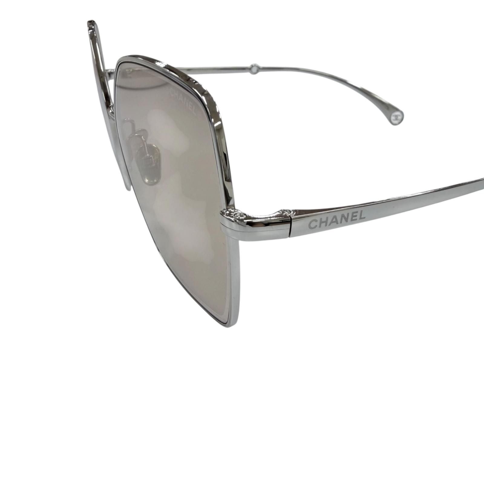 Chanel CC Logo Pearl Chain Butterfly Sunglasses Silver Brown Eyewear — view 9