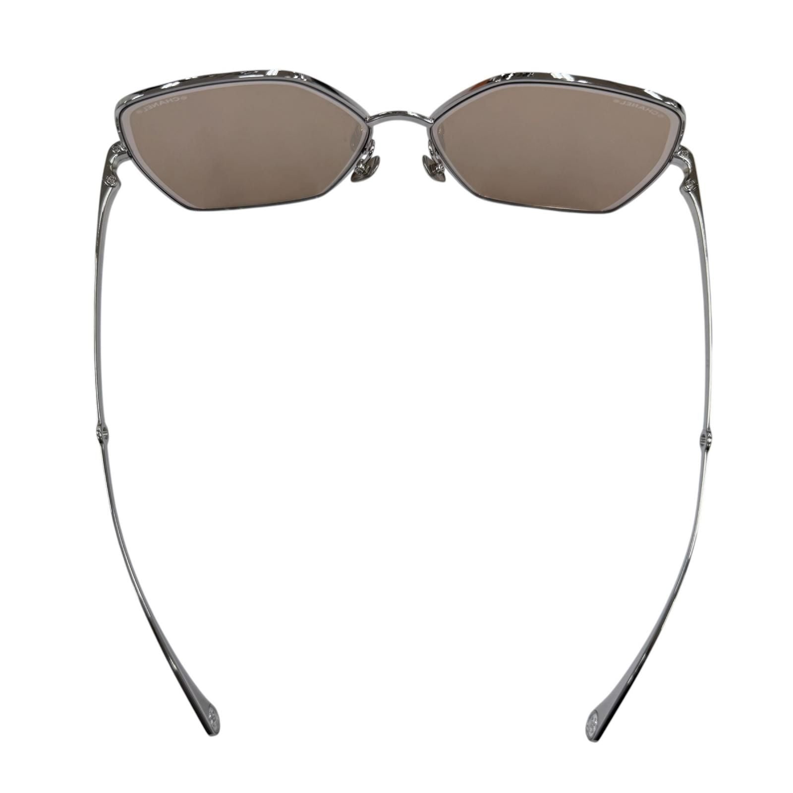 Chanel CC Logo Pearl Chain Butterfly Sunglasses Silver Brown Eyewear — view 8