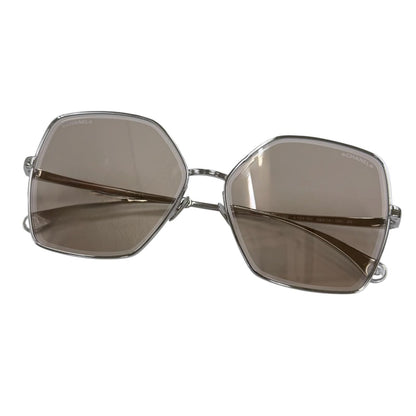Chanel CC Logo Pearl Chain Butterfly Sunglasses Silver Brown Eyewear