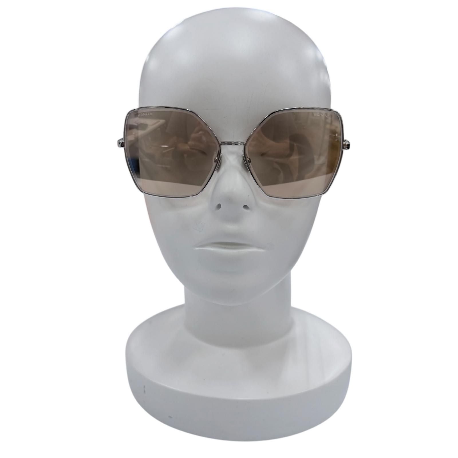 Chanel CC Logo Pearl Chain Butterfly Sunglasses Silver Brown Eyewear — view 3