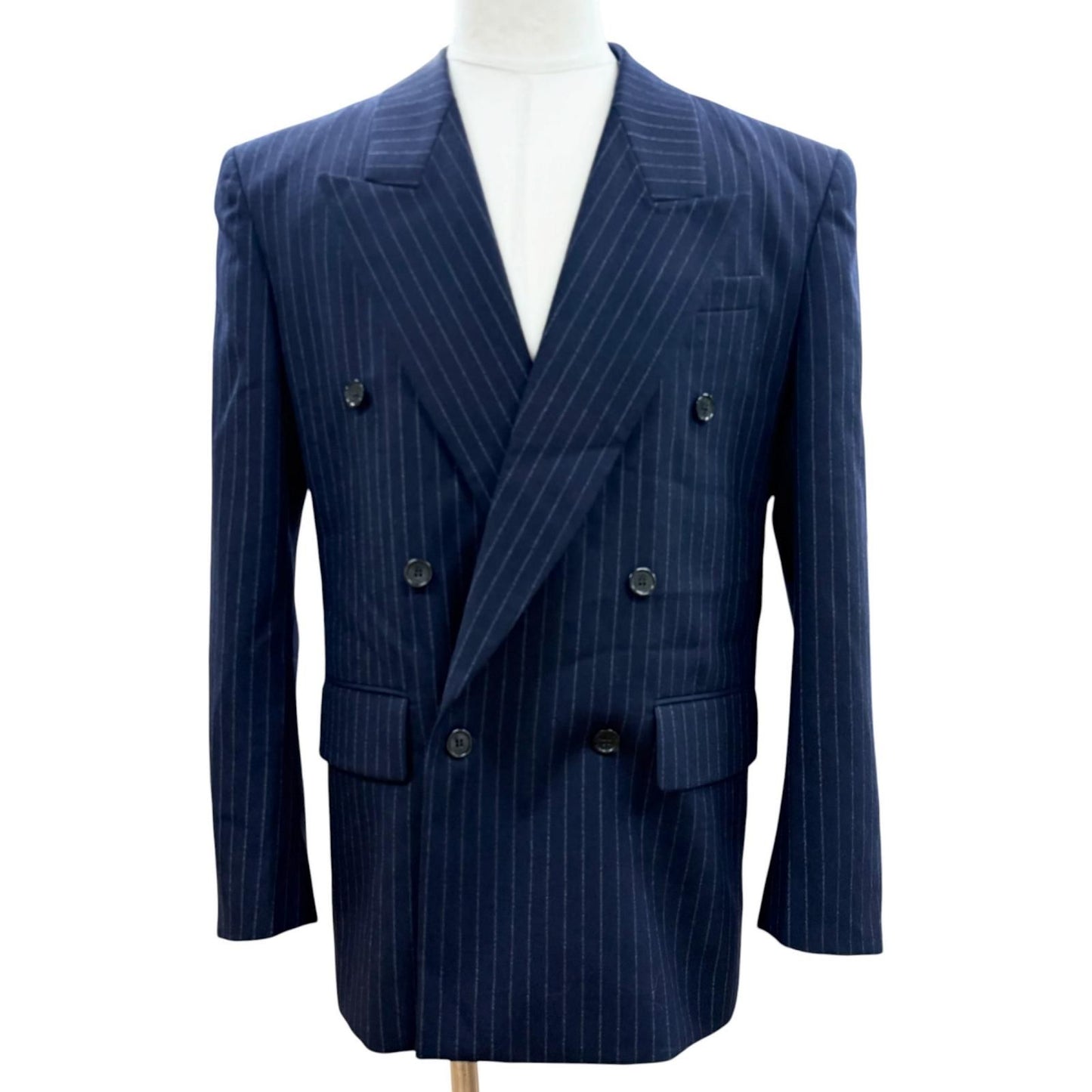 Saint Laurent Paris Striped Pattern Peak Lapel Double Breasted Tailored 48