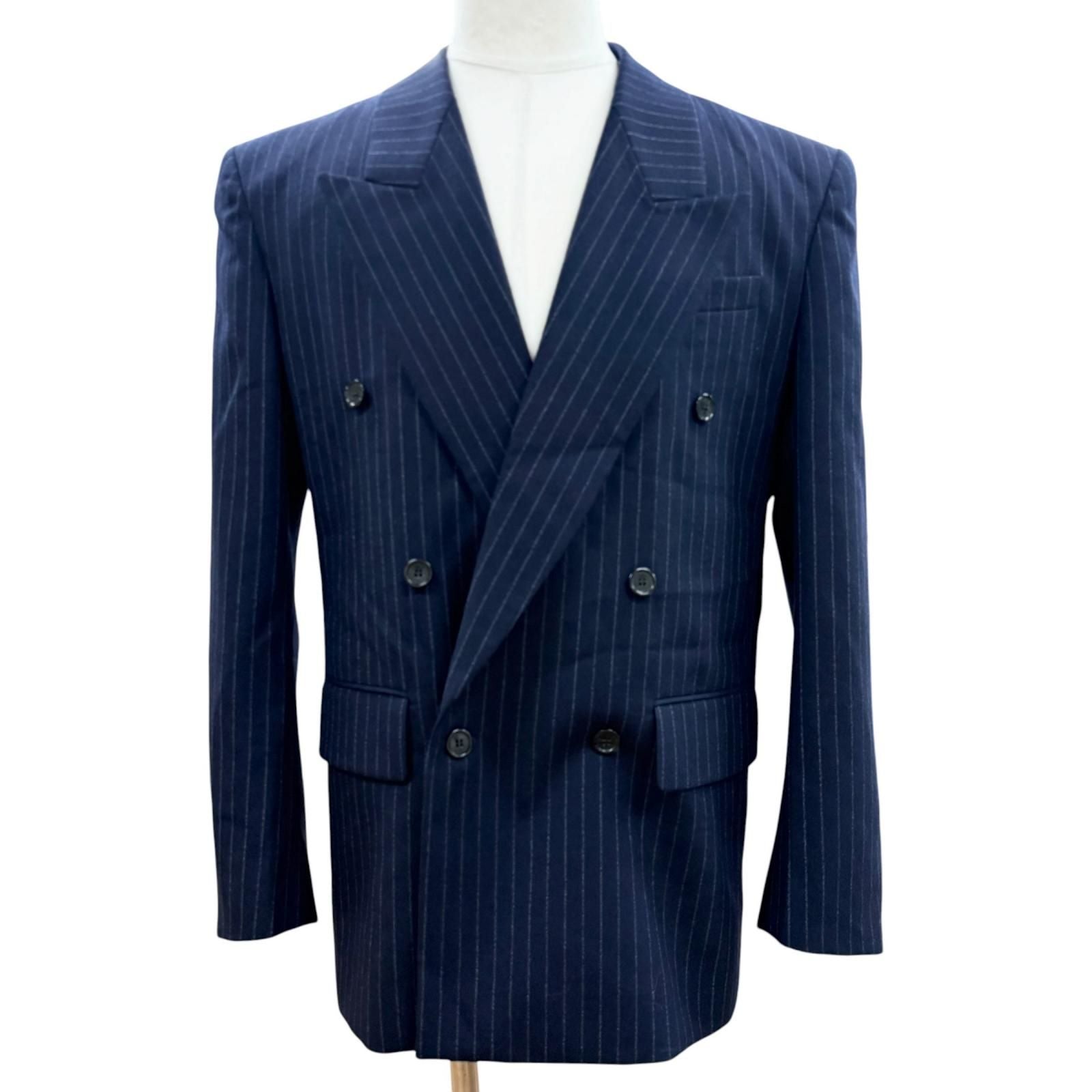 Saint Laurent Paris Striped Pattern Peak Lapel Double Breasted Tailored 48