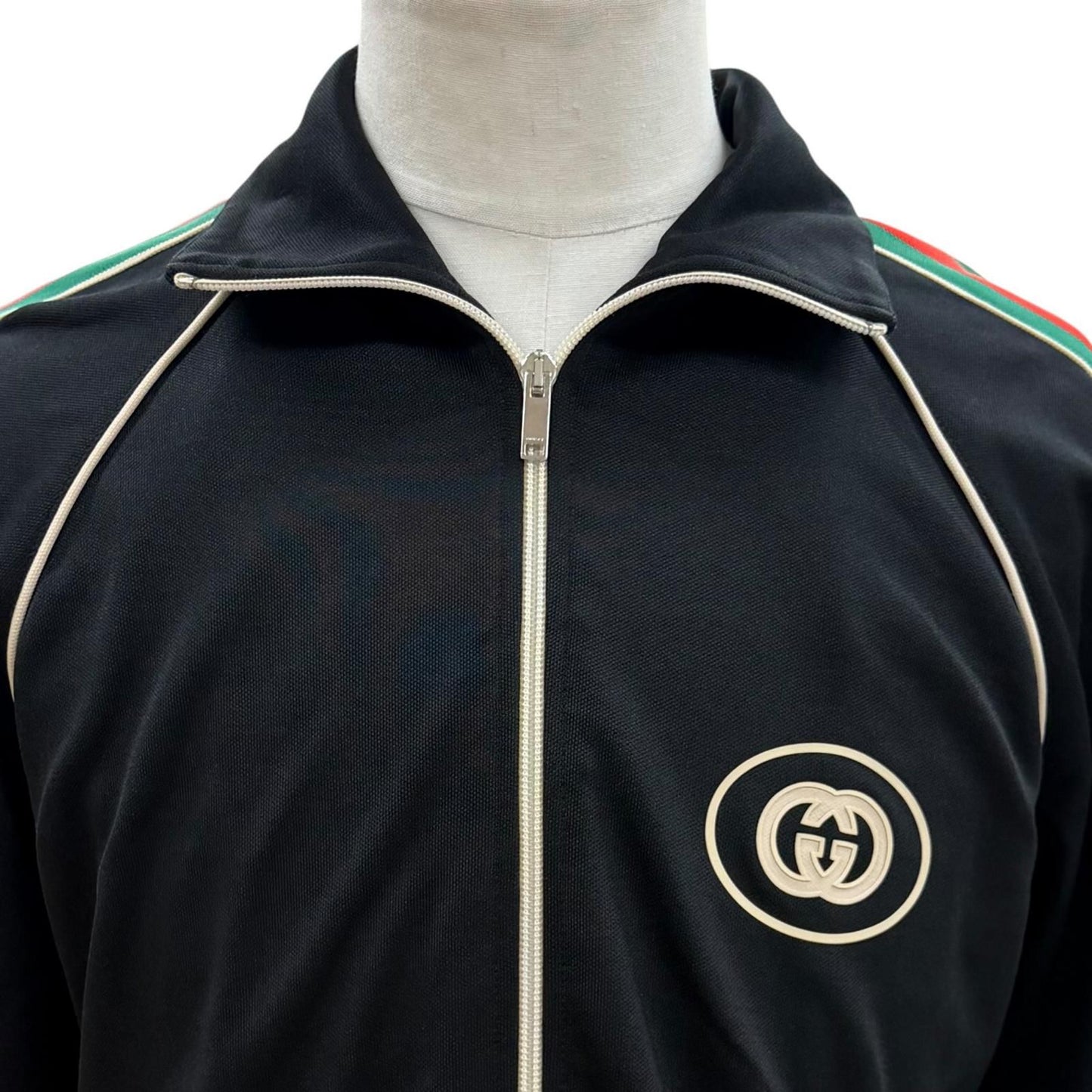 Gucci Interlocking Web Stripe Zipup Truck Jacket Black — view 2