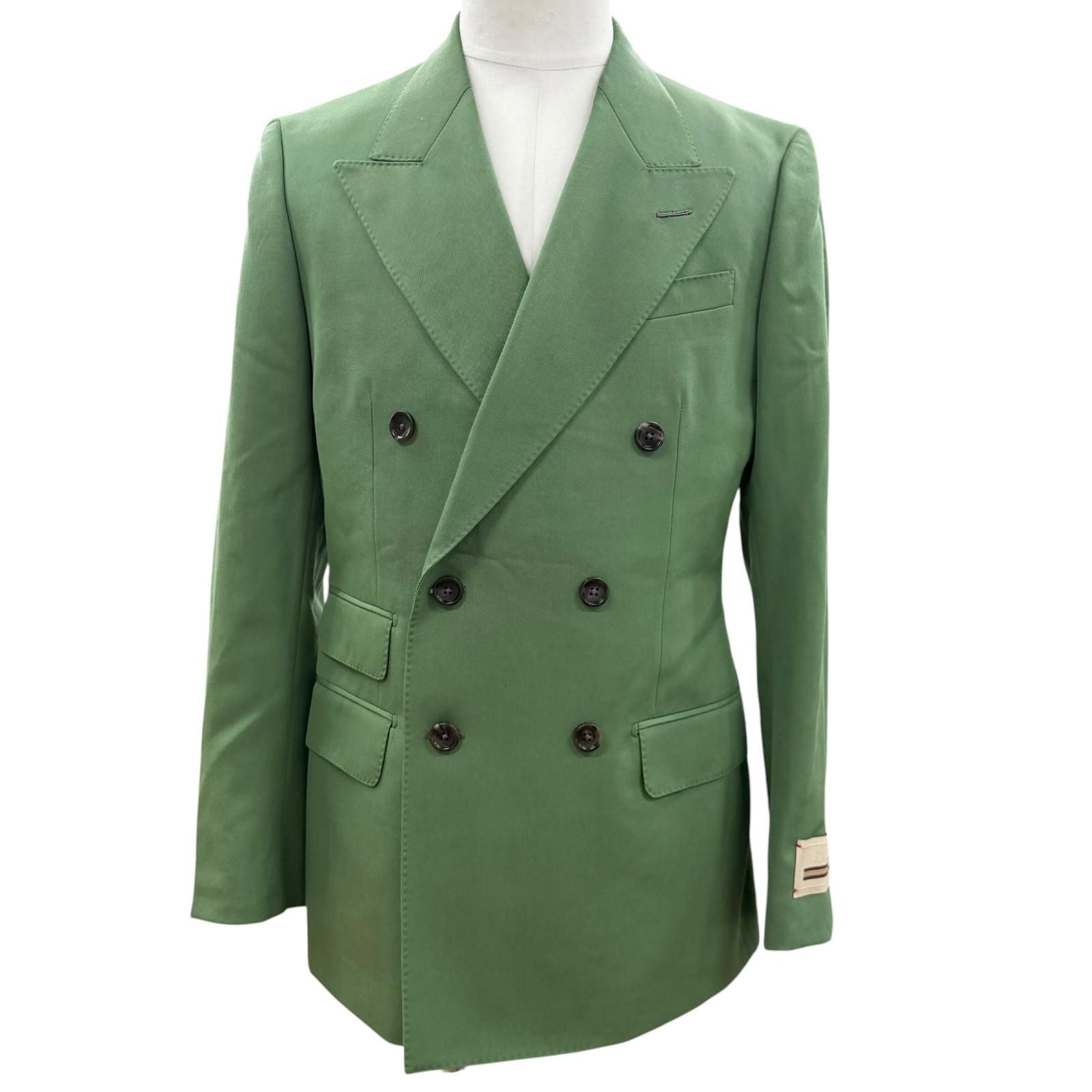 Gucci Wool Peak Lapel Double Breasted Tailored Jacket Green 46