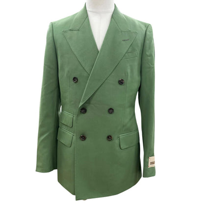 Gucci Wool Peak Lapel Double Breasted Tailored Jacket Green 46