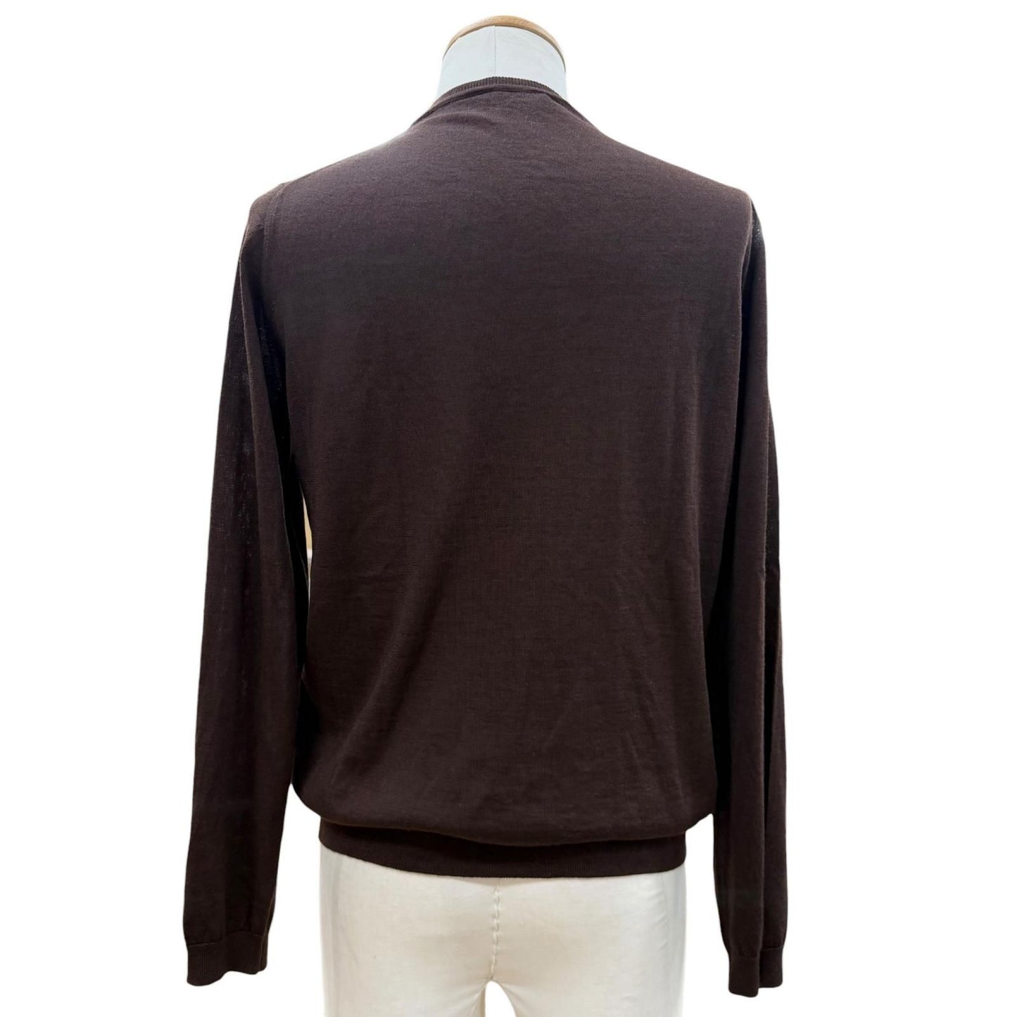 Fendi Cashmere Silk FF Logo Crew Neck High Gauge Knit Sweater Brown 44 — view 4