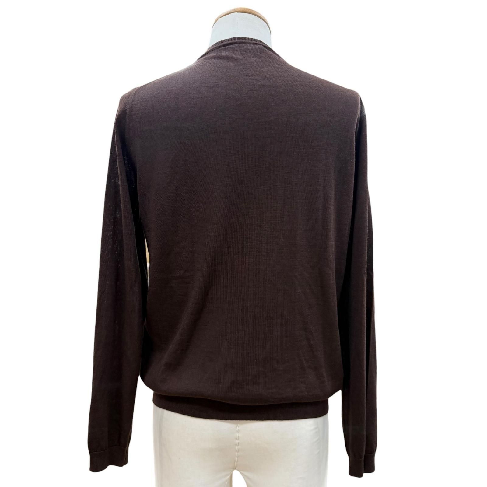 Fendi Cashmere Silk FF Logo Crew Neck High Gauge Knit Sweater Brown 44 — view 4