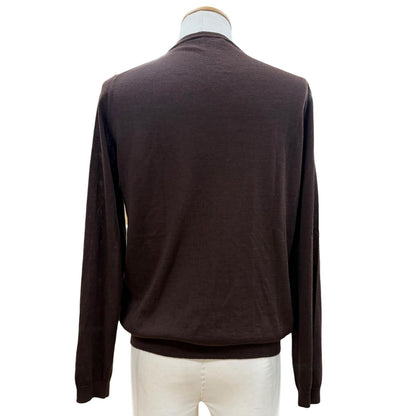 Fendi Cashmere Silk FF Logo Crew Neck High Gauge Knit Sweater Brown 44 — view 4
