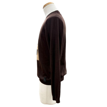 Fendi Cashmere Silk FF Logo Crew Neck High Gauge Knit Sweater Brown 44 — view 3