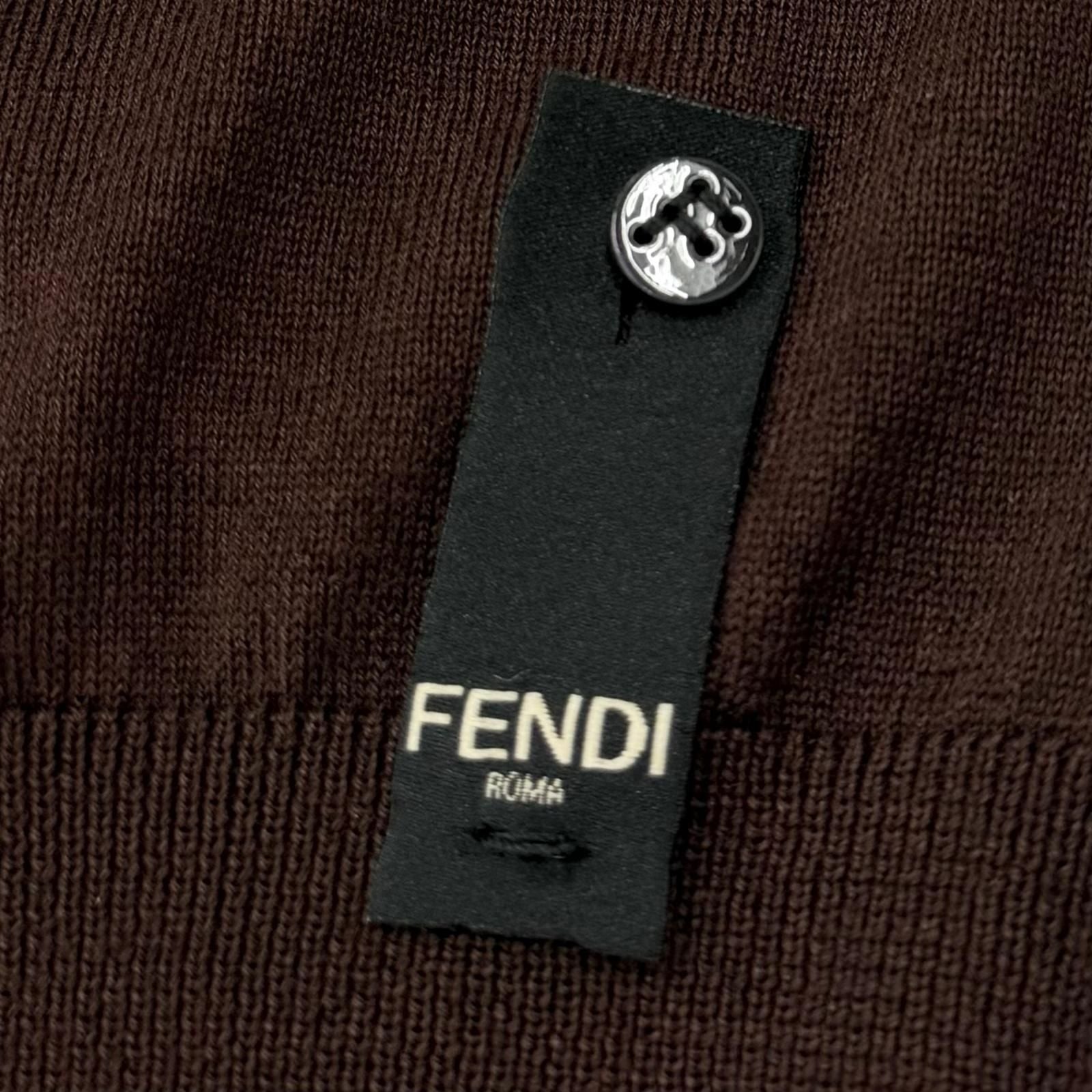 Fendi Cashmere Silk FF Logo Crew Neck High Gauge Knit Sweater Brown 44 — view 6