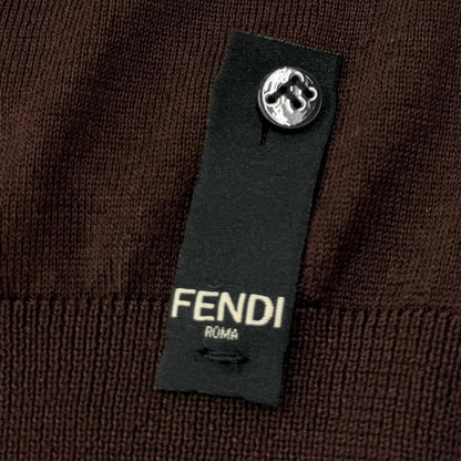 Fendi Cashmere Silk FF Logo Crew Neck High Gauge Knit Sweater Brown 44 — view 6