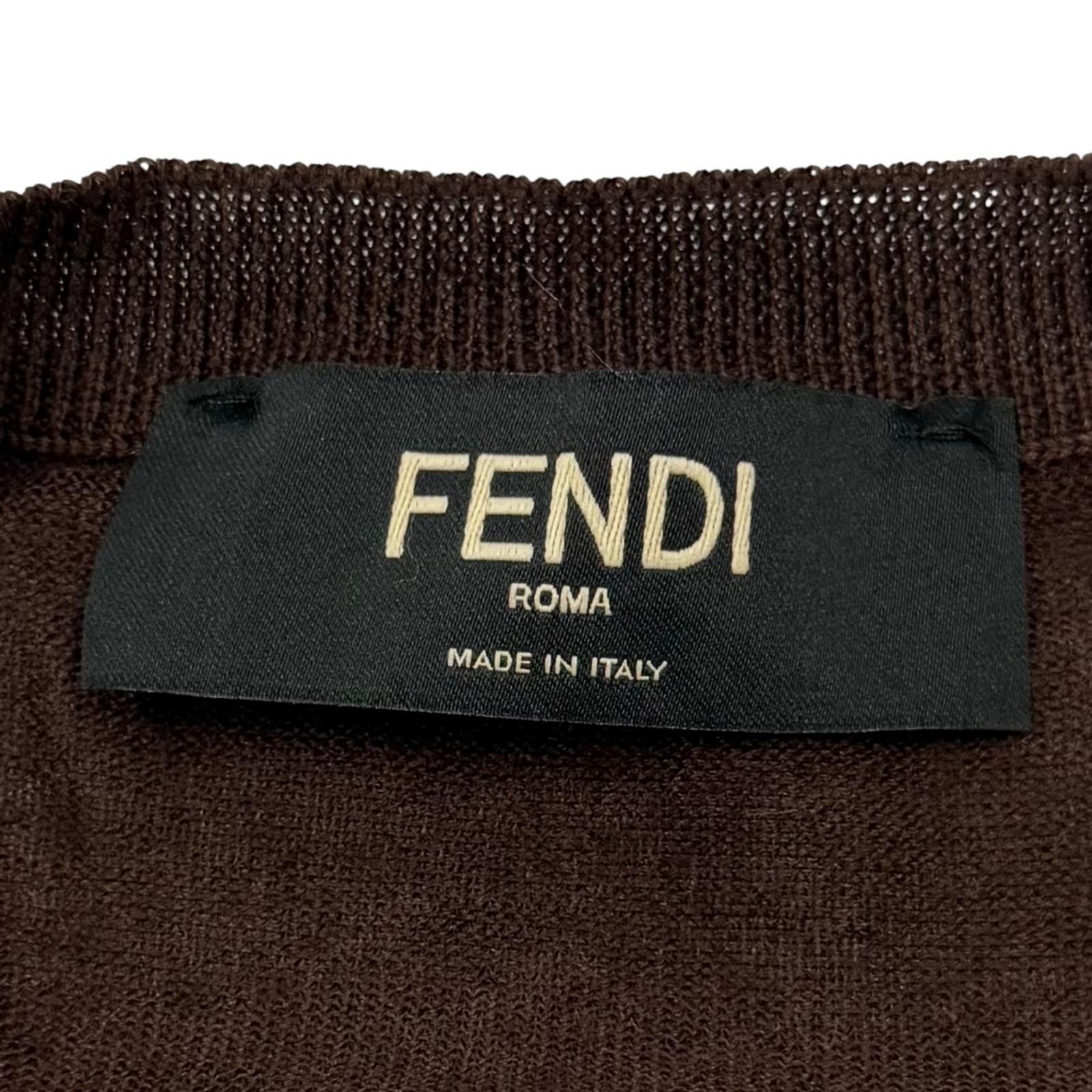 Fendi Cashmere Silk FF Logo Crew Neck High Gauge Knit Sweater Brown 44 — view 7