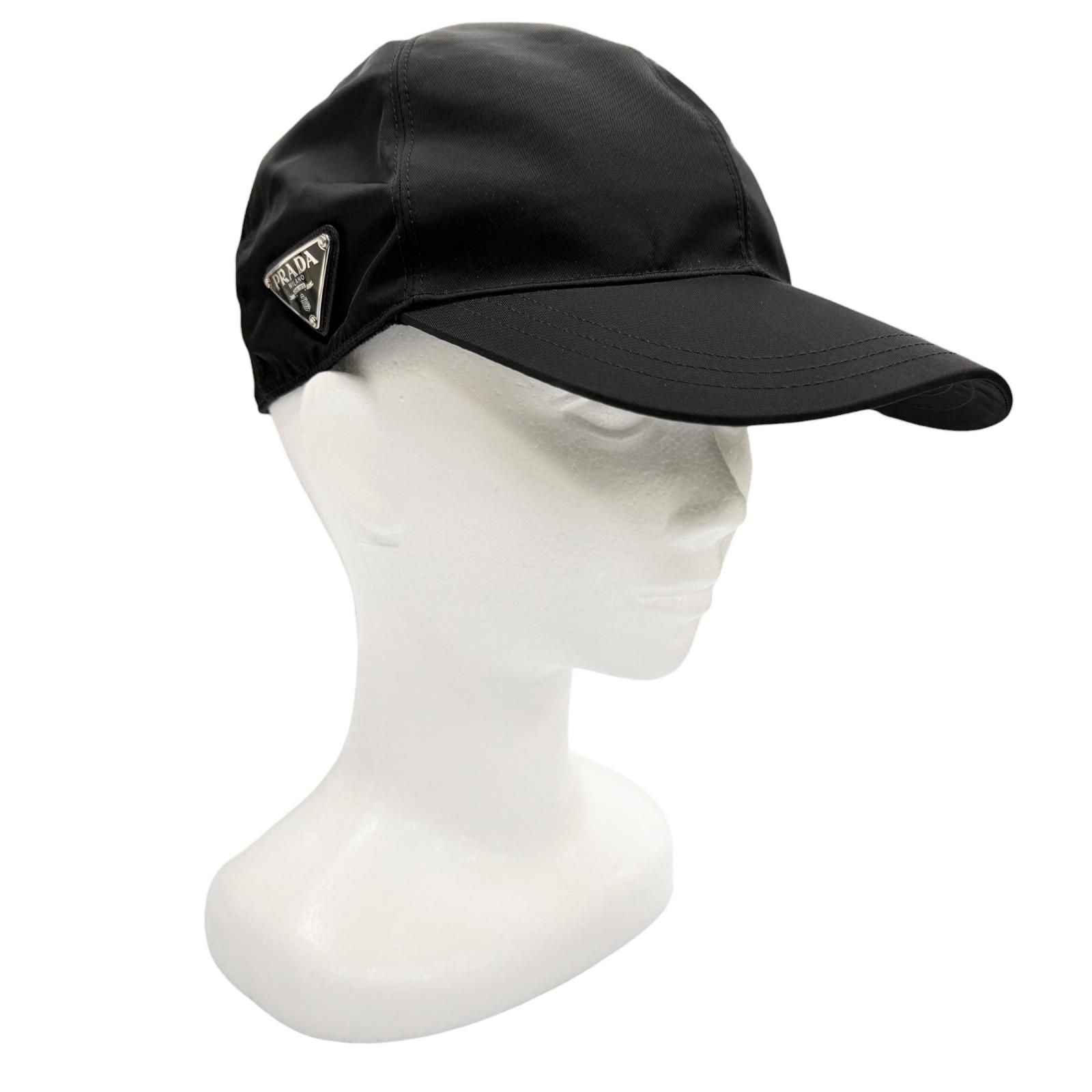 Prada Re-Nylon Triangle Logo Plate Hat Cap Black XL