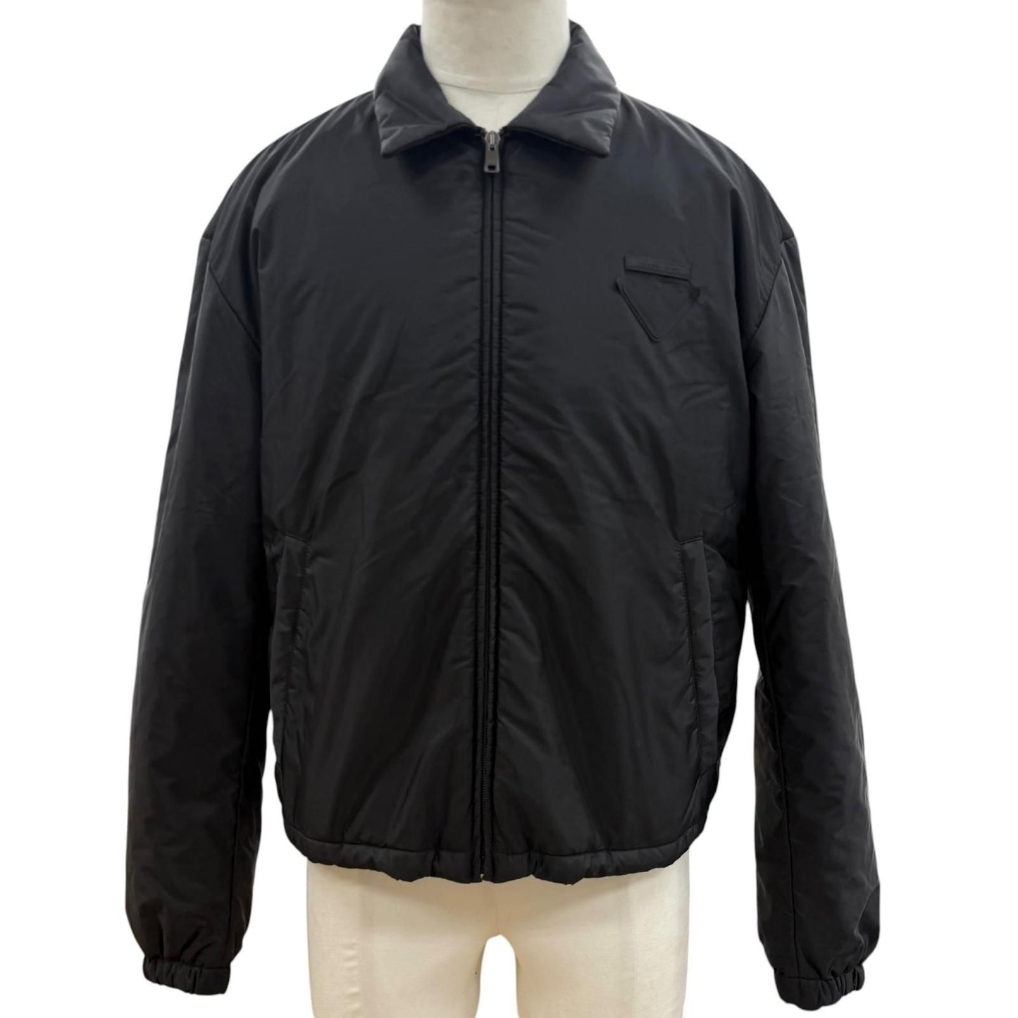 Prada Triangle Logo Plate Zip Up Padded Jacket Black XS