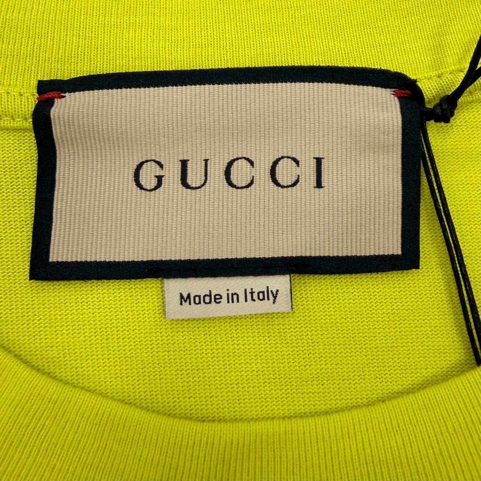 Gucci Logo Print Crew Neck Long Sleeve T-Shirt Lime Yellow — view 6