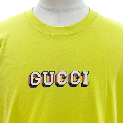Gucci Logo Print Crew Neck Long Sleeve T-Shirt Lime Yellow — view 2