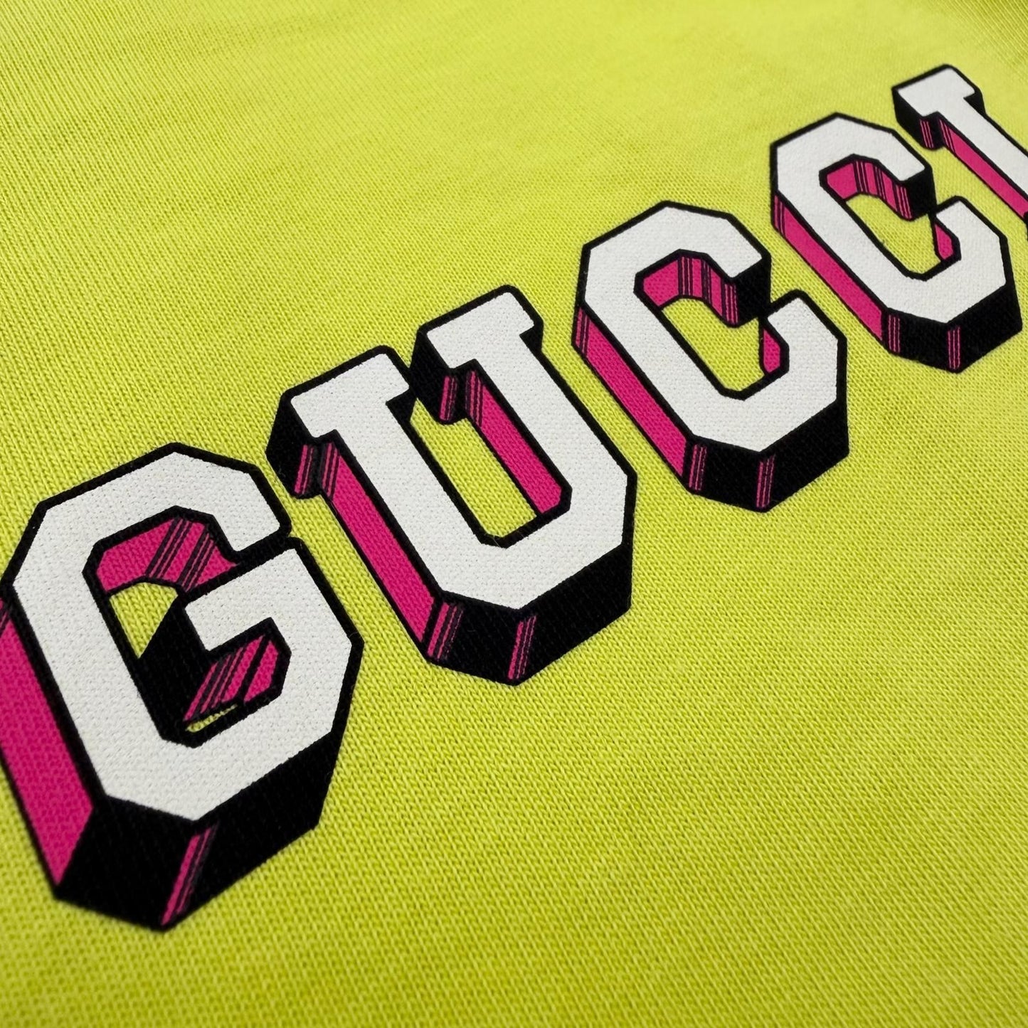 Gucci Logo Print Crew Neck Long Sleeve T-Shirt Lime Yellow — view 5