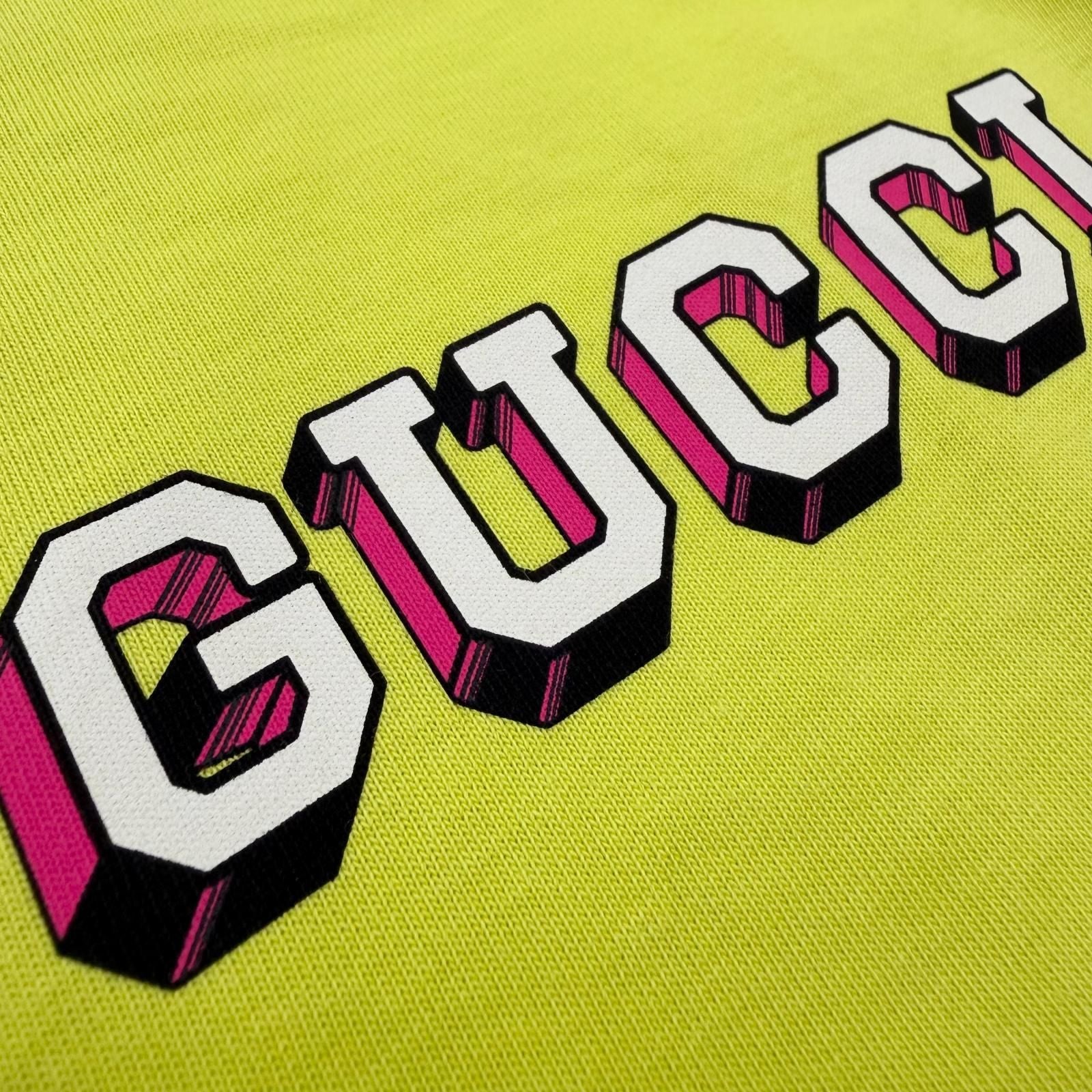 Gucci Logo Print Crew Neck Long Sleeve T-Shirt Lime Yellow — view 5