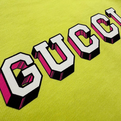 Gucci Logo Print Crew Neck Long Sleeve T-Shirt Lime Yellow — view 5