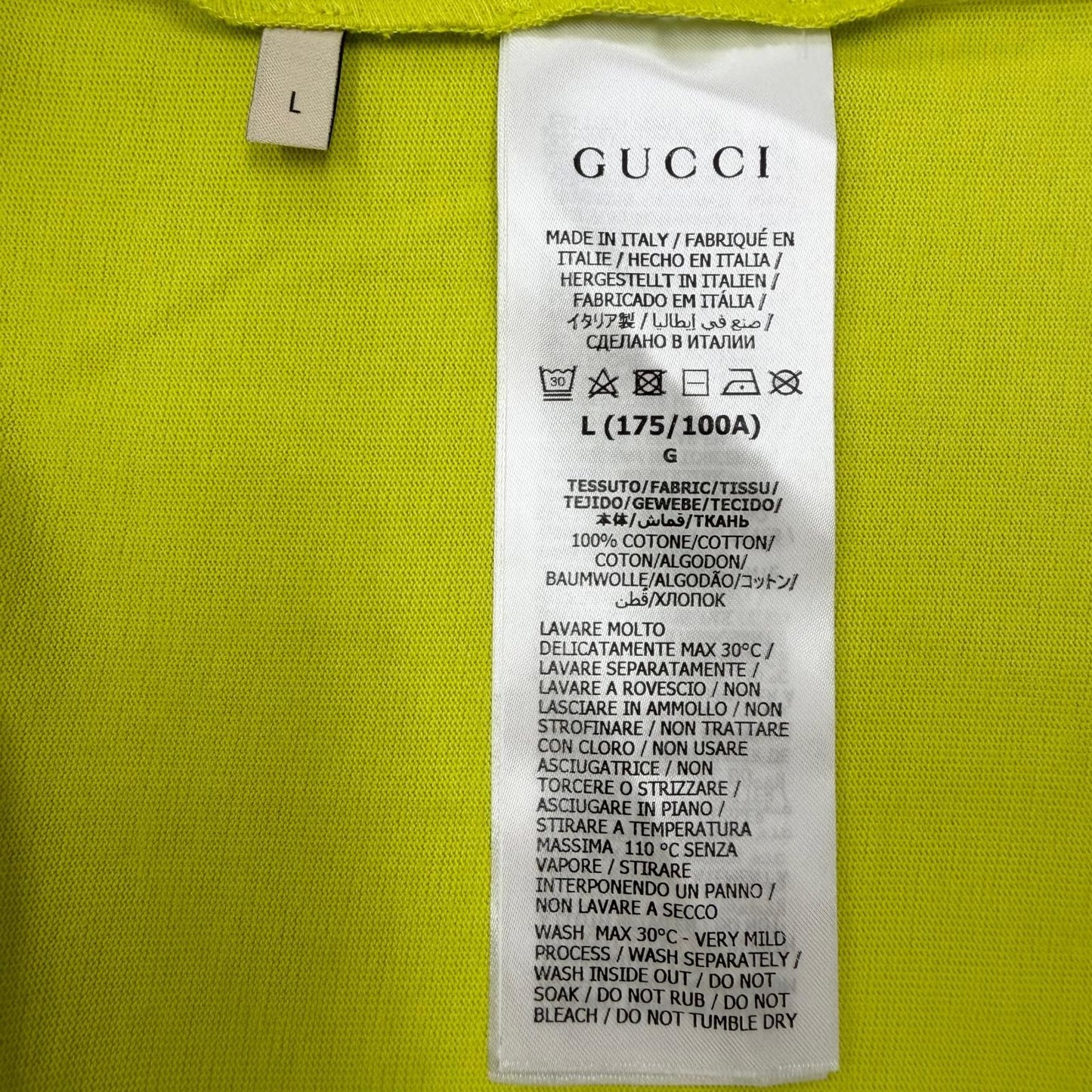 Gucci Logo Print Crew Neck Long Sleeve T-Shirt Lime Yellow — view 7