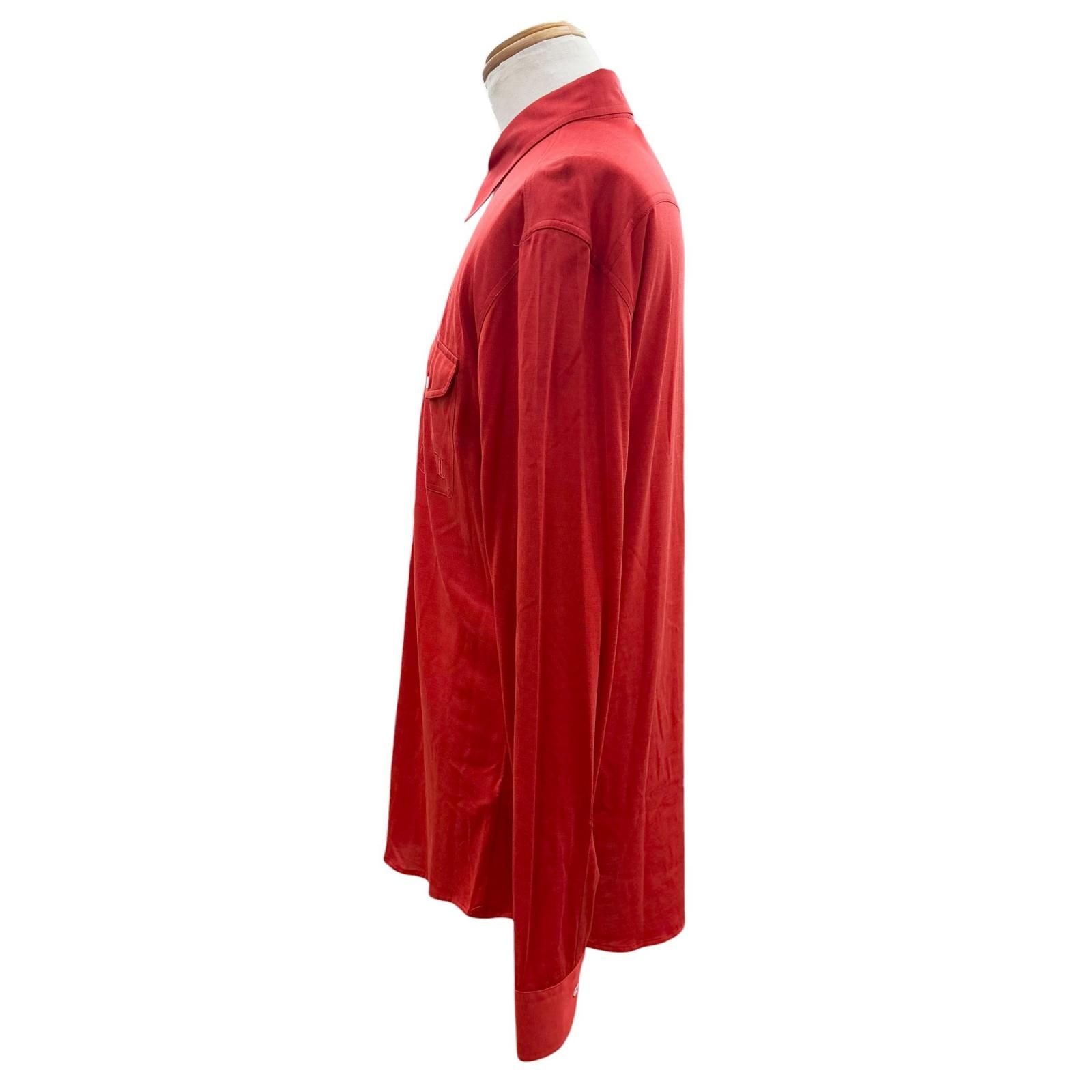 Louis Vuitton Cotton Silk Logo Embroidery Long Sleeve Shirt Red 42 — view 3