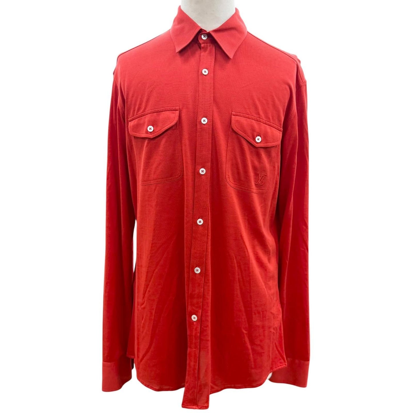 Louis Vuitton Cotton Silk Logo Embroidery Long Sleeve Shirt Red 42